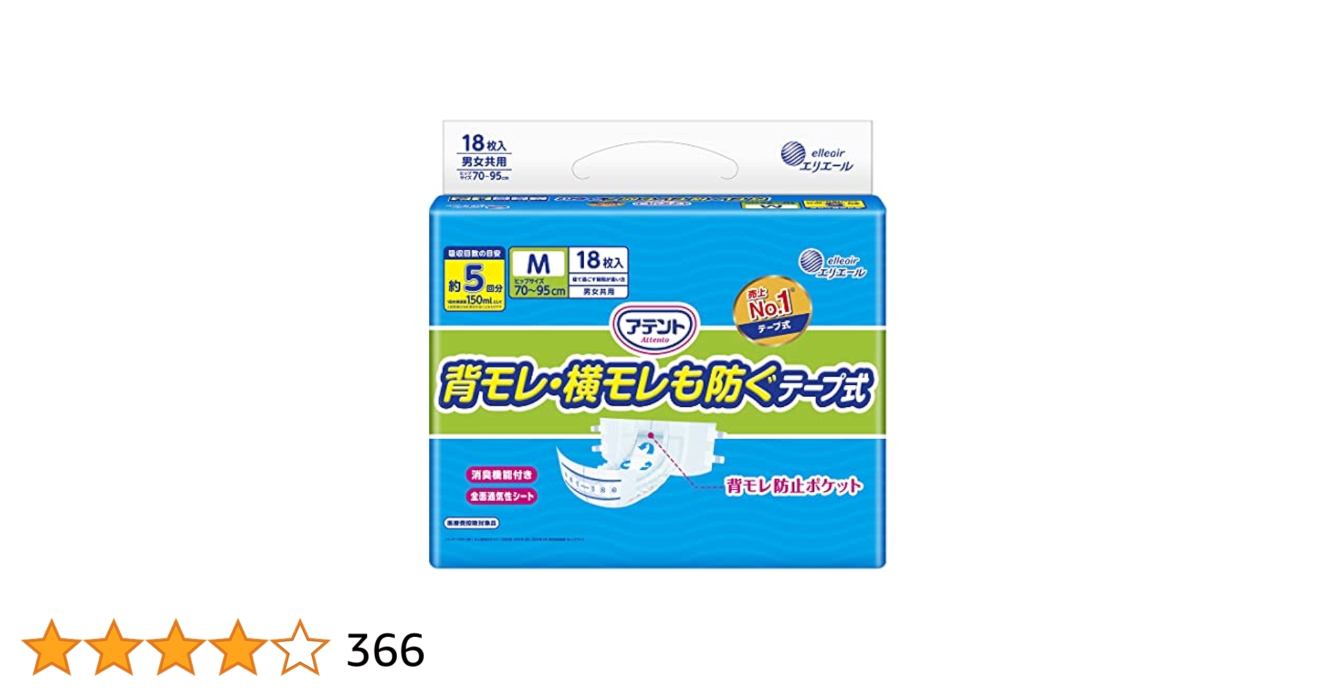 アテント Mサイズ テープ式おむつ 18枚入×4個 Amazon | アテント テープ式 Mサイズ 消臭効果付き 背モレ・横